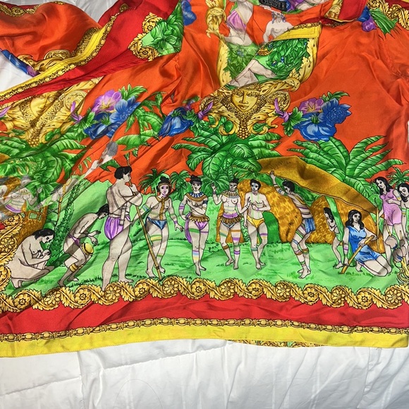 Gianni Versace Vintage SS 1993 Paradise Lost Printed Silk Off Shoulder Blouse - Picture 14 of 16